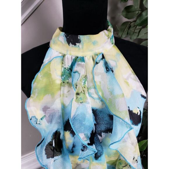 BCX Tank Top Women's Small Halter Neck Sleeveless Beautiful Ruffle Watercolor - Picture 3 of 10